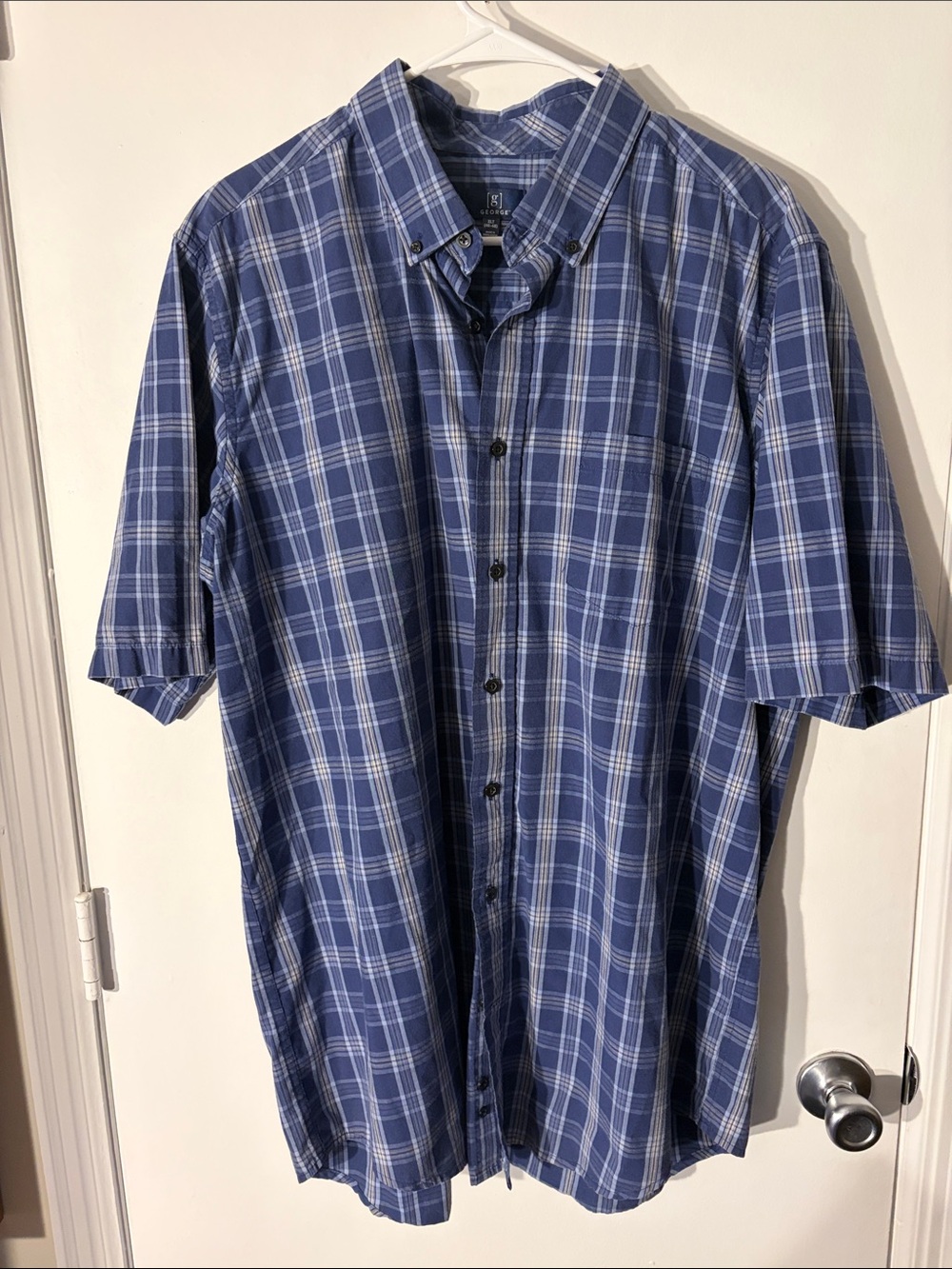 George Blue Plaid Short-Sleeve Button-Down Shirt